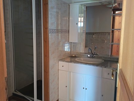 Salle d'eau: douche et une vasque. Machine à laver.